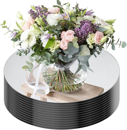 Seelenruhe 10" Round Mirrors for Centerpieces for Tables, Round Mirrors Trays Plates for Centerpieces, Wedding Decorations, Baby Shower Party, Christmas Decorations, 2mm, 12 PCS