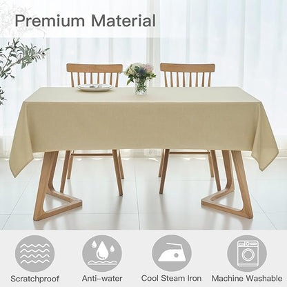 maxmill Rectangular Tablecloth Linen Texture Stain Proof Waterproof Wrinkle Free Spillproof Washable Slubby Texture Table Cloth Farmhouse Tablecloths for Dining Party Holiday, 60 x 140 Inch, Beige