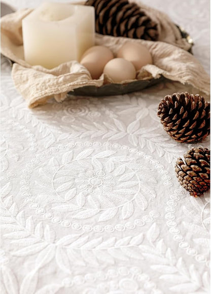 patdrea Vintage Ruffle Tablecloth for Rectangle Tables,Farmhouse Embroidered Cotton White Lace Table Cloth Cover Decor for Dining Room Wedding Banquet Thanksgiving Christmas,59"*75"