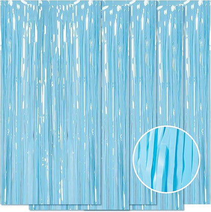 5 Pack Blue Foil Curtain Backdrop 3.2ft x 8.2ft Tinsel Foil Fringe Curtains Macaron Photo Booth Streamer Backdrop for Party Decorations Birthday Baby Shower Bachelorette Holiday Decor (Pastel Blue)