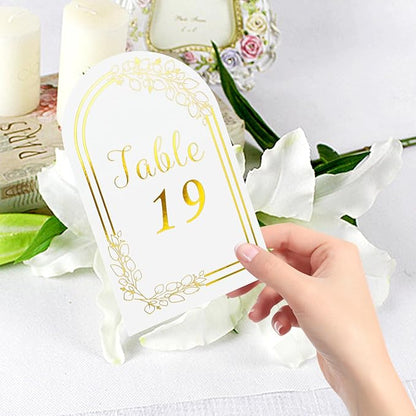 Wedding Table Numbers 1-20, 20 White Gold Tables Number Cards with 20 Gold Table Holders, 1 Set of 20 Numbers Card for Wedding Reception(Card and Holder)