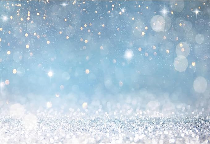 10x8ft Blue Bokeh (Not Glitter) Backdrops Birthday Party Abstract Golden Sparkling Spots Photography Background Baby Shower Wedding Prom Graduation Party Bokeh Decor Banner Photoshoot Props