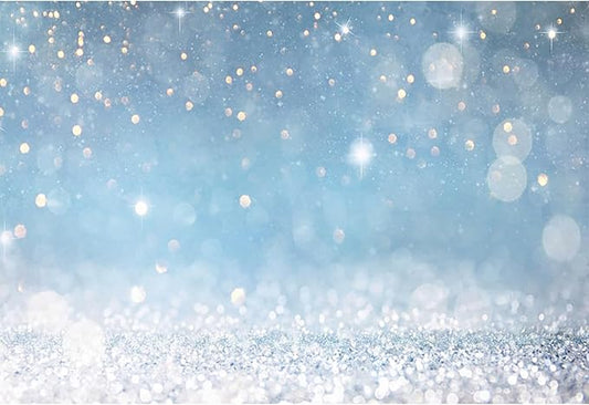 10x6.5ft Blue Bokeh (Not Glitter) Backdrops Birthday Party Abstract Golden Sparkling Spots Photography Background Baby Shower Wedding Prom Graduation Party Bokeh Decor Banner Photoshoot Props