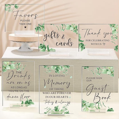 Weysat 6 Pcs Clear Acrylic Wedding Signs for Reception and Ceremony 5'' x 7'' Wedding Signage with Stand in Loving Memory Table Decorations Cards and Gifts Guestbook Reserved Table Sign(Elegant Style)