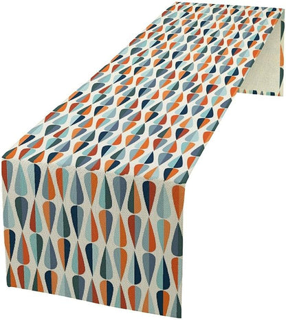 Mid Century Table Runner, Modern Style Retro Pattern Droplet Shapes Mosaic Tones Pattern Print for Home Kitchen Table Decor Dining Coffee Room Party Decor 13x36in