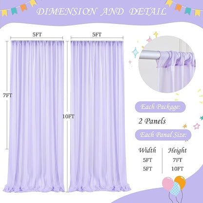 10ft x 10ft Lavender Chiffon Backdrop Curtain with Lights String for Parites Wedding Wrinkle Free Curtain Photo Backdrops Drapes for Baby Shower Birthday Party Home Decorations