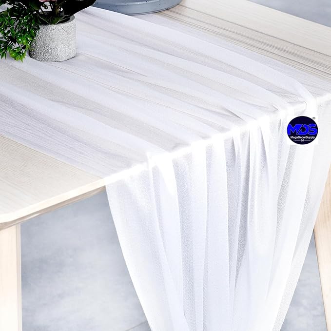 MDS Halloween Chiffon Table Runner - 5 Pack, 29 x 120 Inches, 10ft Each - Sheer Spooky Table Runners for Haunted House Parties, Trick-or-Treat Tables, Witchy Décor, Wedding & Events - White