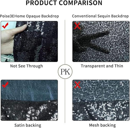 Poise3EHome 5Ft x 7Ft Black Sequin Backdrop, Glitter Thick Sequin Background Drapes Sequence Xmas Thanksgiving Backdrop for Wedding Party Holiday Festival Decor
