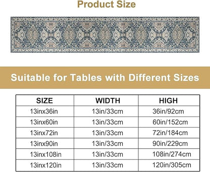 Vintage Boho Floral Table Runner, Rustic Country Farmhouse Blue Grey Retro Flower Pattern for Home Kitchen Table Decor Dining Coffee Room Party Decor 13x90in
