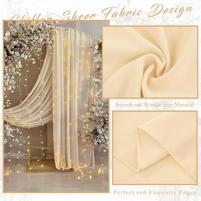2 Panels Wedding Arch Draping Fabric 20Ft Length x 28" Width Champagne Arch Drapes Chiffon Fabric Sheer Curtains Backdrop for Party Bridal Decorations Wedding Ceremony Ceiling Stage Reception Decor