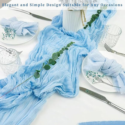 12 Pack Baby Blue Cheesecloth Table Runner 20 x 120 Inch Long Rustic Gauze Cheese Cloth Table Runner for Wedding 10FT Bridal Baby Shower Table Decorations Boho Fabric Sheer Birthday Party Table Decor