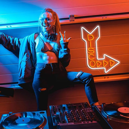 LED Disco Neon Sign Disco Guide Neon Light for Wall Decor Dimmable Led Disco Light Up Sign for DJ Music Bar Bedroom Party Music Concert Man Cave 16.5 * 12.6 IN