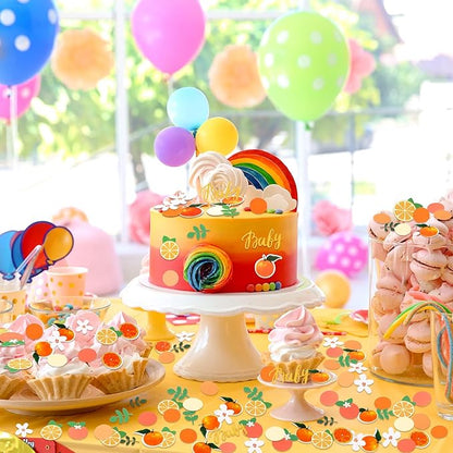 MARFOREVER 500 Pcs Little Cutie Baby Shower Confetti Citrus Decoration Orange Baby Shower Confetti Tangerine Eucalyptus Scatter for Gender Reveal Birthday Party Table Decoration Supplies