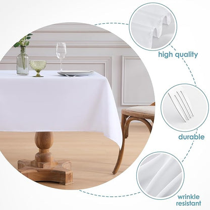 VidaFete Square Tablecloth 2 Pack 52 x 52 Inch Tablecloths Stain Wrinkle Resistant Polyester Dining Table Cover for Kitchen Dinning Party Wedding Rectangular Tabletop Buffet Decoration(White)