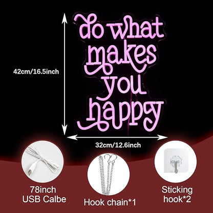 Do What Makes You Happy Neon Sign USB powered Pink Letters Led Neon Light for Wall Decor Dimmable Neon Light Up Sign for Bedroom Home Wedding Decor Gifts (16.5 * 12.6In)