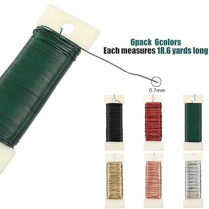 6 Rolls 112 Yards Floral Flexible Paddle Wire Floral Bind Wire for Crafts, Christmas Garland and Flower Arrangements DIY Craft, Christmas Holiday Decoration(Green Red Silver Gold Black Rose Gold)