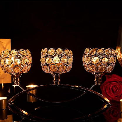 4Set Gold Crystal Candle Holders Decorative Candelabra for Wedding Centerpiece,Metal 3 Arms Candlesticks Holder Stand for Dining Table Living Room Home Decor, Party, Anniversary,Halloween,Christmas