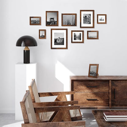 9x12 Picture Frame Set of 4 with Tempered Glass, Wooden Rustic Frame Display 6x8 Pictures with Mat or 9 x 12 Without Mat, Photo Frame for Wall Mount and Tabletop Display