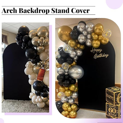 Wedding Arch Cover 6FT 7.2FT Arch Backdrop Cover Fitted Spandex Covers Set of 2 Round Top Chiara Arches Backdrop Stand Covers for Party Birthday Decoration（Black