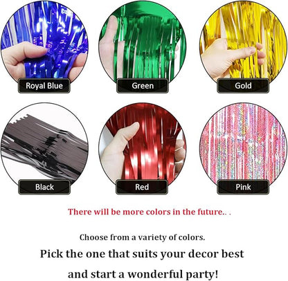 6 Pack Black Total 60 Feet Foil Fringe Garland Metallic Tinsel Banner Wall Hanging Drapes Parade Float Skirting Decorations for Trailer Mardi Gras Party Birthday Wedding (Black)