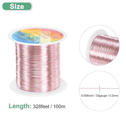 0.2mm Jewelry Wire, 32 Gauge 328FT Craft Wire Copper Beading Wire for Jewelry Making/Planting/Weaving/DIY Crafting, Soft Metal Wires [100M, Rose Golden]