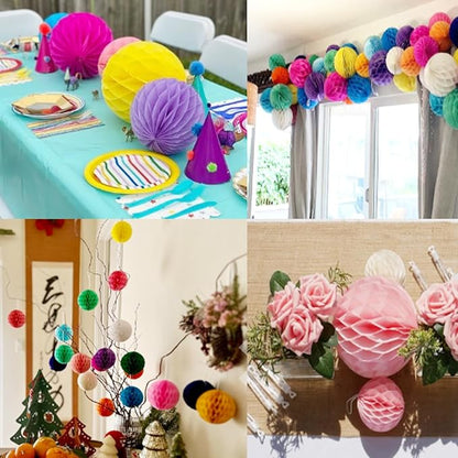 20pcs Honeycomb Decoration - Paper Flower Balls, Tissue Pom Poms for Birthday Wedding Home Decor (3inch, Red)