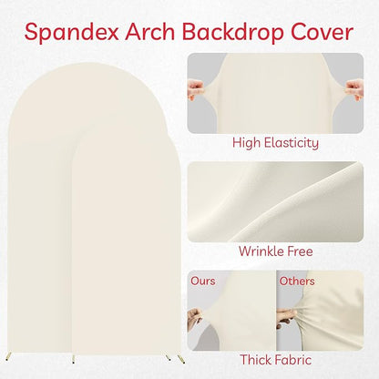Set of 2 Arch Backdrop Cover Beige High Elastic Wrinkle-Resistant Arch Cover Spandex Fabric Thick Opaque Round Top Chiara Backdrop for Weddings Birthday Baby Shower Garden 6.6FT, 8FT