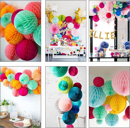 CC wonderland zone 12pcs Blue and Yellow Paper Honeycomb Balls,6" & 10" Hanging Tissue Pom poms for Birthday Party Decoration