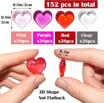 Acrylic Heart Gems for Valentine Vase Filler Decor,152 Pcs Red Pink Heart Shaped Stones for Wedding Valentines Bowl Filler,Table Scatter Decorations and Crafts