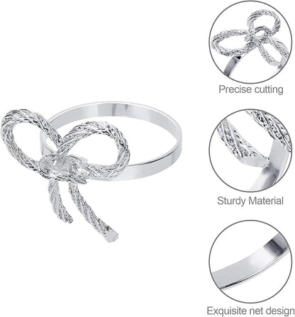Pack of 6 Napkin Rings Alloy Hollow Out Flower Napkin Holder Dinning Table Napkin Ring for Dinner Parties Wedding Banquet Table Setting Family Gatherings Table Decor（Silver，6）