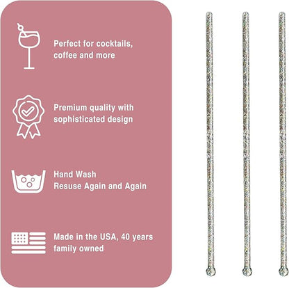 Royer Cocktail Stirrers - PRIDE Cocktail Glitter for Drinks, Perfect LGBTQ+ Party Drink Mixer & Decorations | 6 inches - Rainbow Glitter Stick with Disco Ball Design (D50)