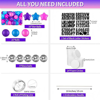 Giant Friendship Bracelet Garland Kit, DIY Birthday Banner with Letters Ball Jumbo Customizable Friendship Bracelet Decor for Halloween Christmas Wedding Party(Blue, Pink, Purple)