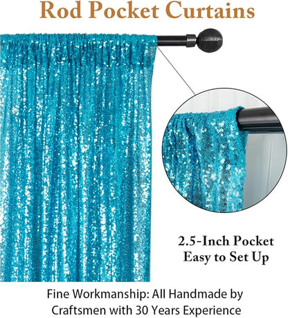 ShinyBeauty Turquoise Sequin Backdrop Curtain | 2 Panels 4FTx8FT Shimmer Backdrop | Wedding & Party Photo Background | Sky Blue Glitter Backdrop | Elegant & Sparkly Decor
