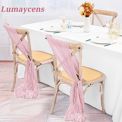 50 PCS Cheesecloth Chair Sashes Bows Wedding Aisle Decorations Chair Ribbon Ties Back Sash for Wedding Party Events Banquet Chair Cover Decoration (Light Pink)