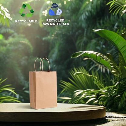 METRONIC Paper Gift Bags 5.25x3.75x8 50Pcs, Christmas Gift Wrap Bags with Handles, Brown Kraft Paper Bag for Small Business, Bulk Party Favors Bag for Birthday, Shopping, Retail, Made in USA
