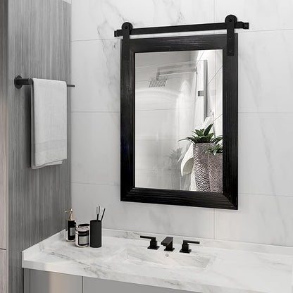 COGOOD Farmhouse Barn Door Mirror - 21 x 30 Rustic Wood Framed Wall Mirror for Bathroom, Living Room, Entryway Wall Decor (Black)