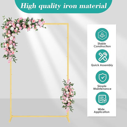 Wedding fashion arch background metal frame, (3.9, 5.2, 6.6 feet) suitable for background decoration frames such as weddings, birthdays, parties, baby showers, and photography (gold, 6.6*6.6)
