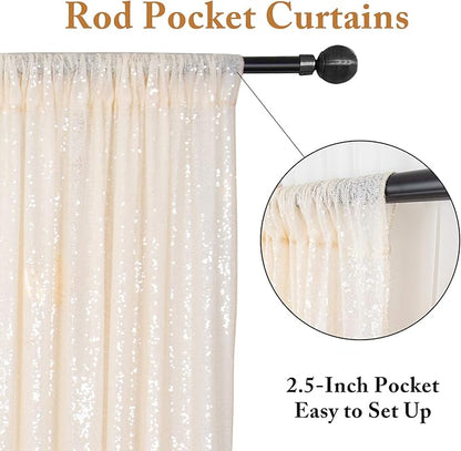 ShinyBeauty Ivory Sequin Backdrop 2 Pieces Photograph Backdrops 7FTx7FT Beige Backdrop Curtains Panels Sparkly Background Glitter Curtain for Wedding.Party,Baby Shower Backgrounds