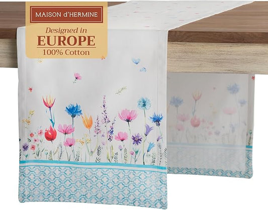 Maison d' Hermine Table Runner 100% Cotton Single Layer Table Runners 72 inches Long Decorative for Home Kitchen Dining Party Wedding Bridal Shower Spring Summer (Flower in The Field, 14.50" x 72")