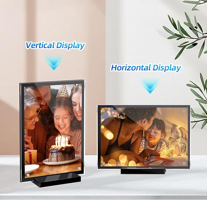 5 Pack Acrylic Magnetic Picture Frame 4x6, Clear Frame for Horizontal Vertical Tabletop Display, Black Photo Frame Magnets for Fridge