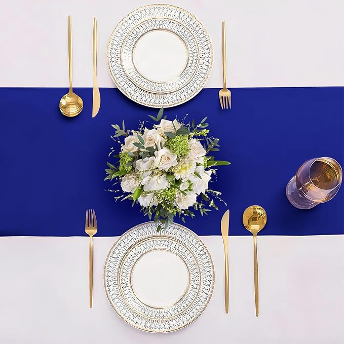 SHEJIZE 20 Pack Royal Blue Satin Table Runner 12x108 Inches Long, Bright Silky Smooth Satin Table Runner Table Decor for Wedding Banquet Christmas Prom Event Birthday Party