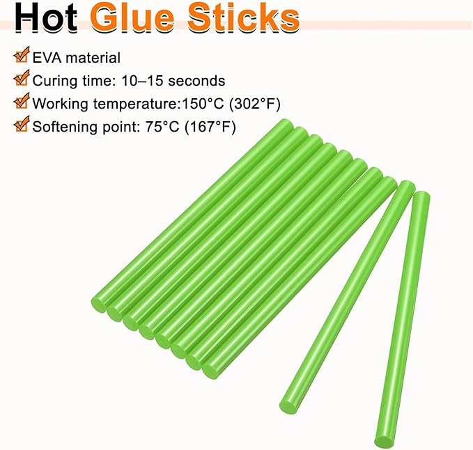 HARFINGTON 10pcs Hot Glue Sticks 0.43" Dia x 7.87" Long EVA Mini Hot Melt Adhesive Glue Stick for Hot Melt Gun Wood Plastic Glass Flowers Fabrics Foam, Light Green