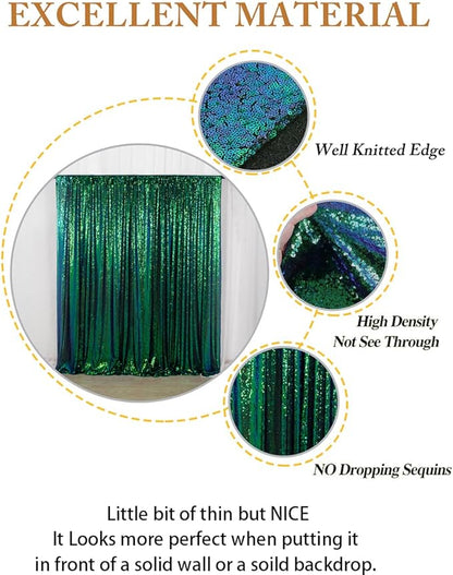 ShinyBeauty 4x8 FT Sequin Fabric Backdrop Iridescent Green - Glitter Photography Wall Curtain for Wedding, Baby Shower Party Decor, Sparkling Event Drapes