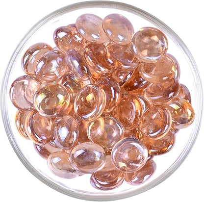 KINGOU Flat Glass Gems/Marbles/Stones/Beads for Vase Filler, Table Scatter, Games - 1 Lbs (17-19mm, Approx. 3/4") (Pink, Standard)