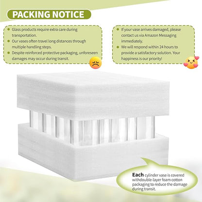 12Pack Glass Cylinder Vases for Centerpieces - 10 Inch Tall Flower Vase for Wedding Decorations, Floating Candle Holder Vase Bulk,Glass Hurricane Candle Holders for Table Shelf, Party, Home Decor