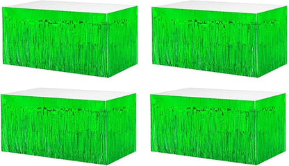 4 Pack 29x108 Inch Metallic Foil Fringe Tinsel Table Skirts for Rectangle Tables Streamer Curtains Backdrop for Wedding, Birthday, Parade Floats, Christmas, Halloween Party Decoration(Green)