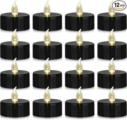 Nancia 12PACK Flameless LED Tea Lights Candles, Realistic and Bright Flickering Long Lasting 200Hours Battery-Powered, Ideal Party, Wedding, Birthday, Gifts Home Decoration Black