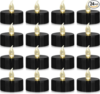 Nancia 24PACK Flameless LED Tea Lights Candles, Realistic and Bright Flickering Long Lasting 200Hours Battery-Powered, Ideal Party, Wedding, Birthday, Gifts Home Decoration Black