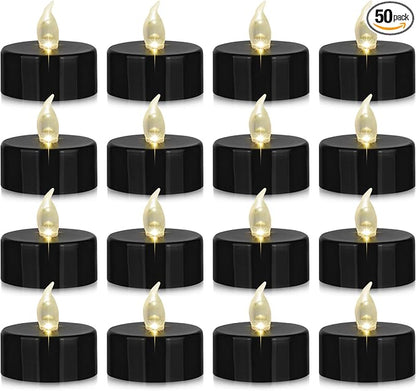 Nancia 50PACK Flameless LED Tea Lights Candles, Realistic and Bright Flickering Long Lasting 200Hours Battery-Powered, Ideal Party, Wedding, Birthday, Gifts Home Decoration Black