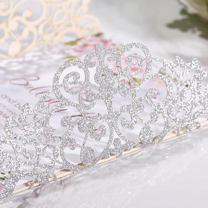 50Pcs Sliver Glitter Wedding Invitations with Envelopes and Rsvp Cards Ribbons Laser Cut Invitation Blank Inner Sheet Pearl Paper Tarjetas de Invitación Para Boda XV Anos Quinceañera Wedding Invite